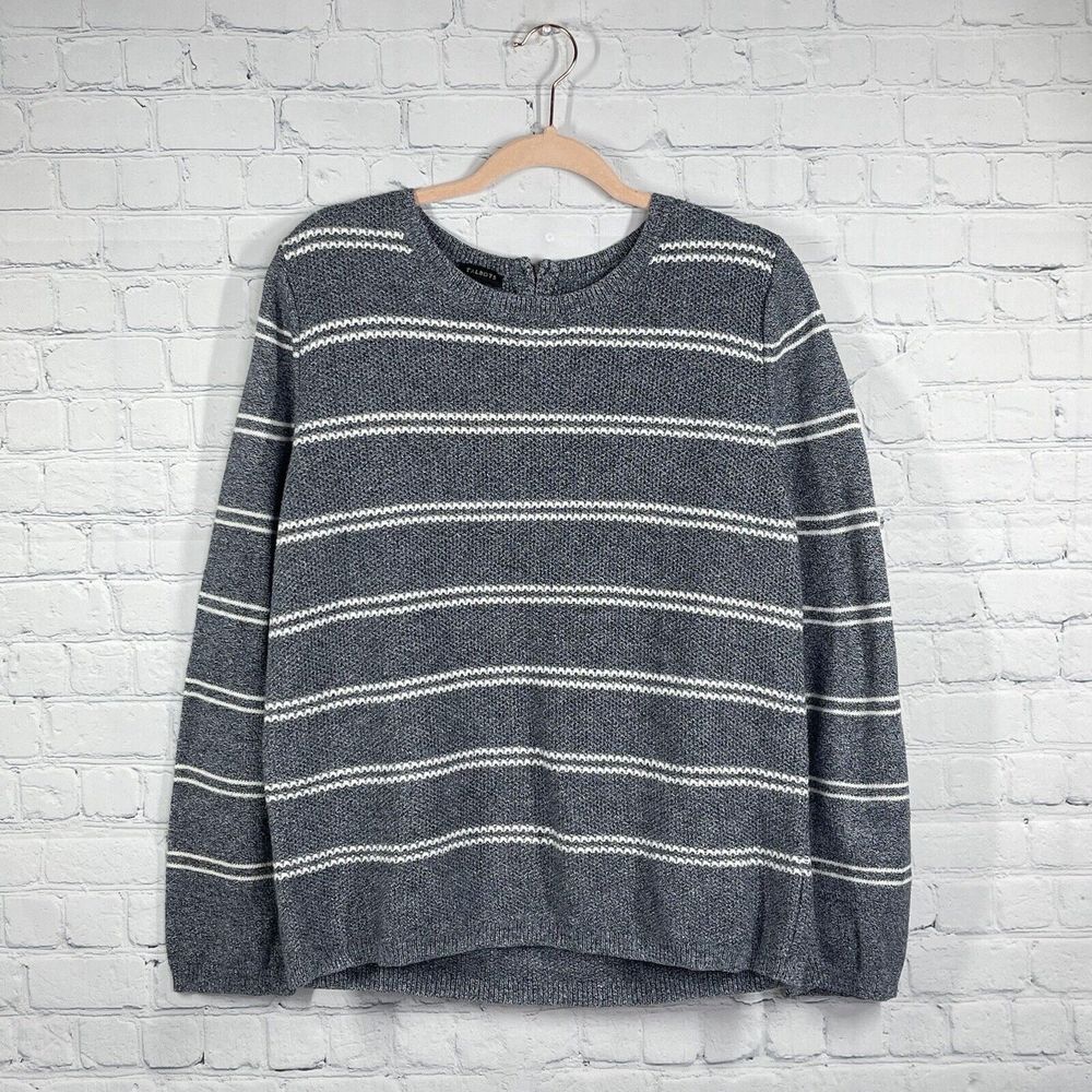 Talbots Sweater Women Size XL Gray Stripe Long Sleeve Winter Pullover
